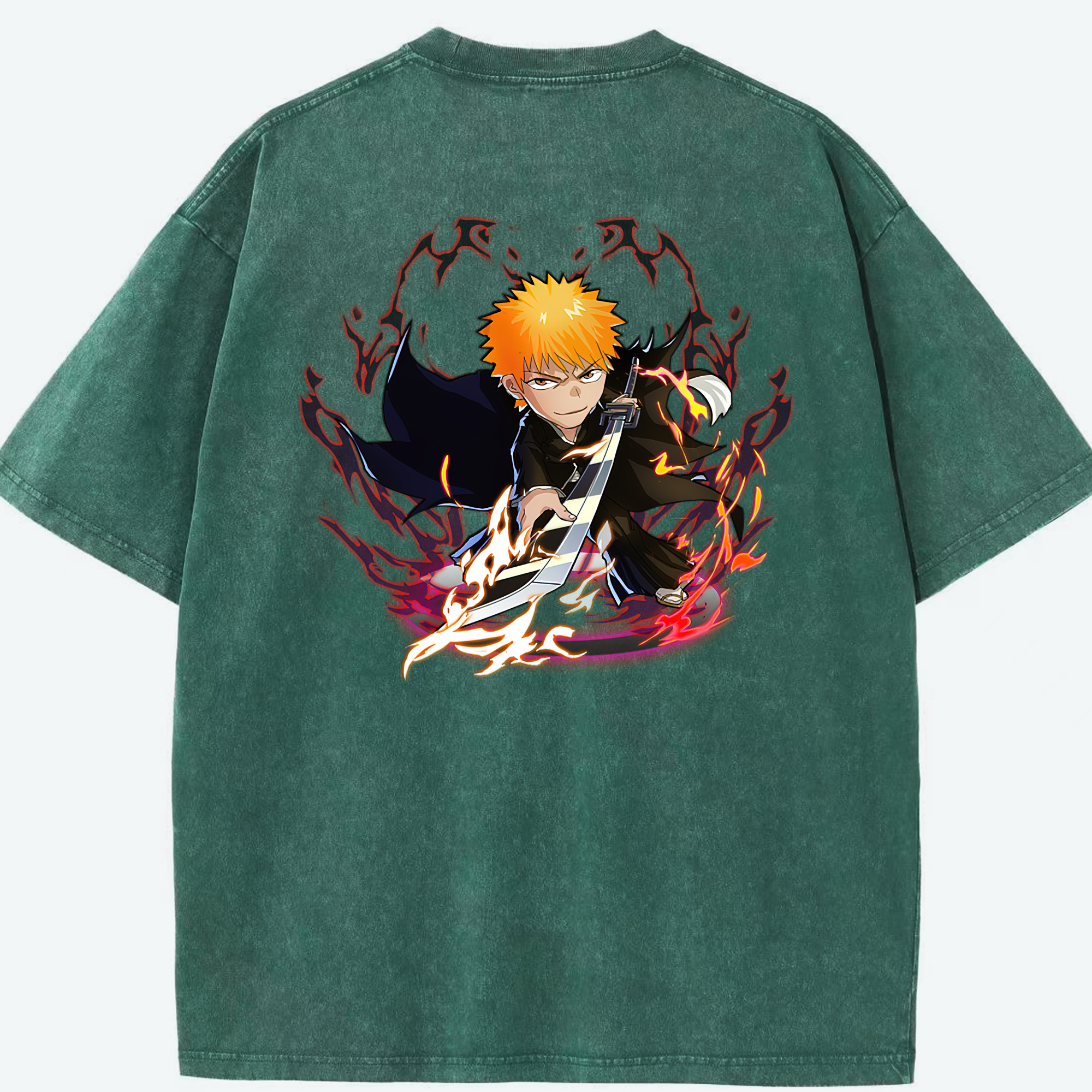 （画像用） ブリーチ 黒崎一護（くろさき いちご）BLEACH Kurosaki Ichigo 綿100% ヴィンテージ風 半袖Tシャツ（背面プリント）